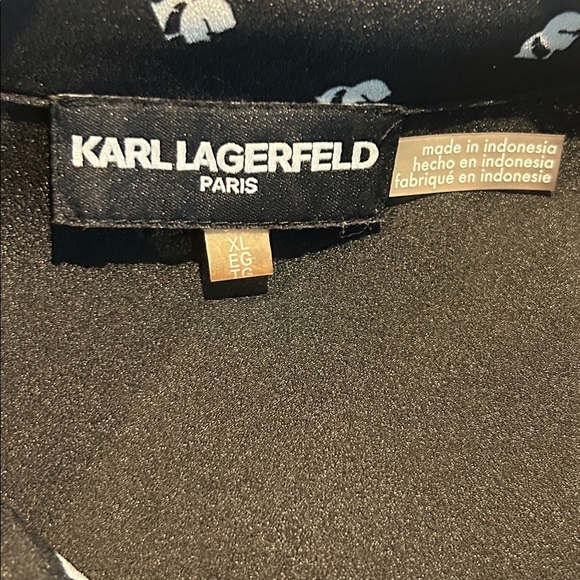 Karl Lagerfeld Signature Logo Button Down Blouse Black White Chic Office Size XL - Picture 13 of 13